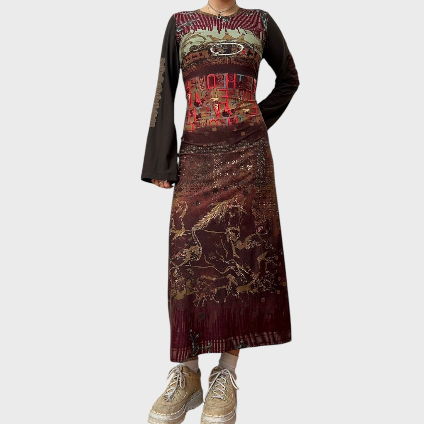 Vintage Save the Queen Graphic Print Maxi Dress