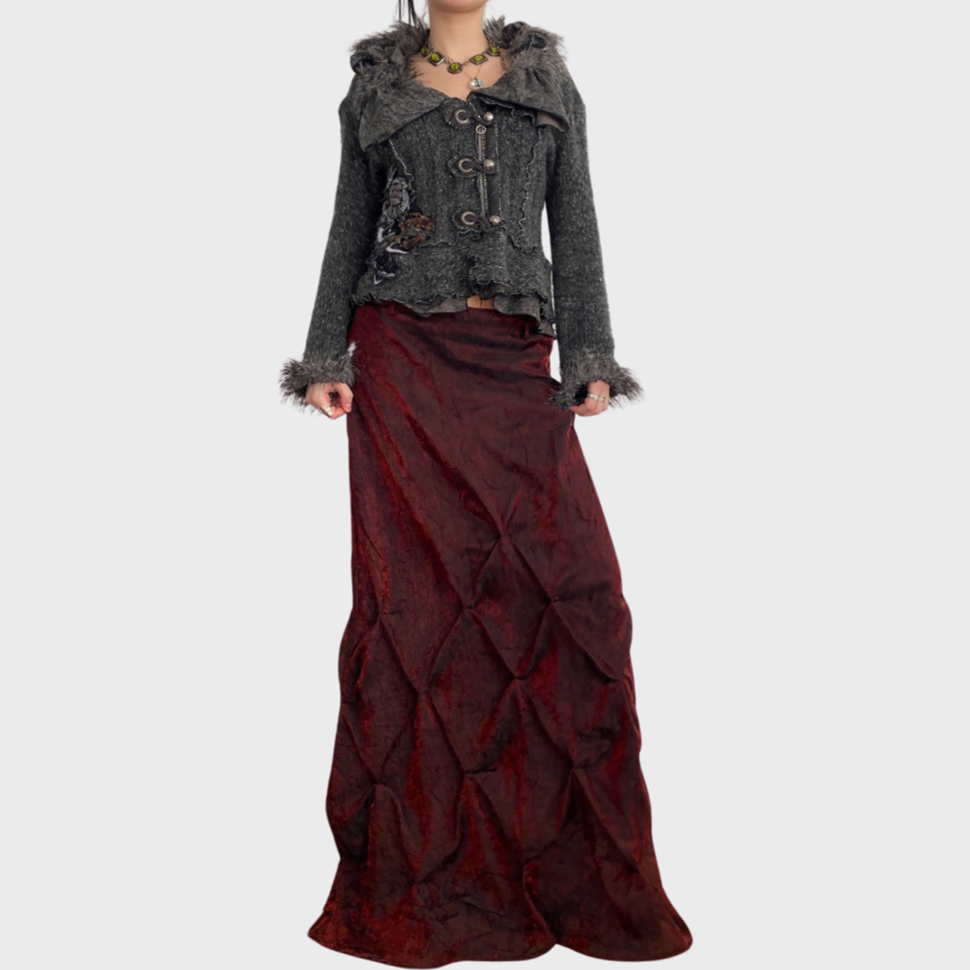 Shimmery ruched burgundy maxi skirt ༺♱༻