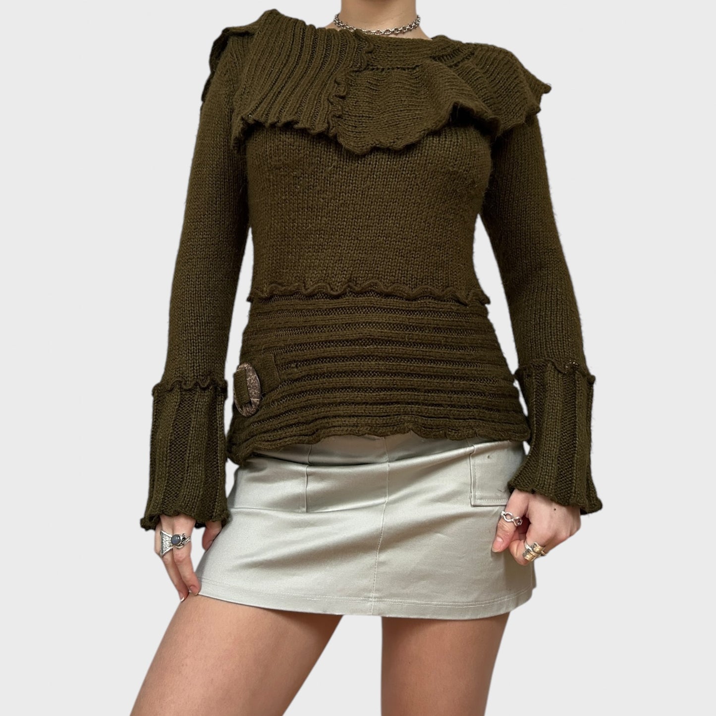 Khaki Mohair Frilly Jumper