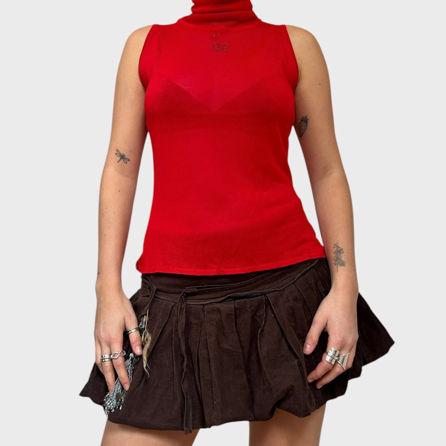 Versace Red Slinky High Neck Top