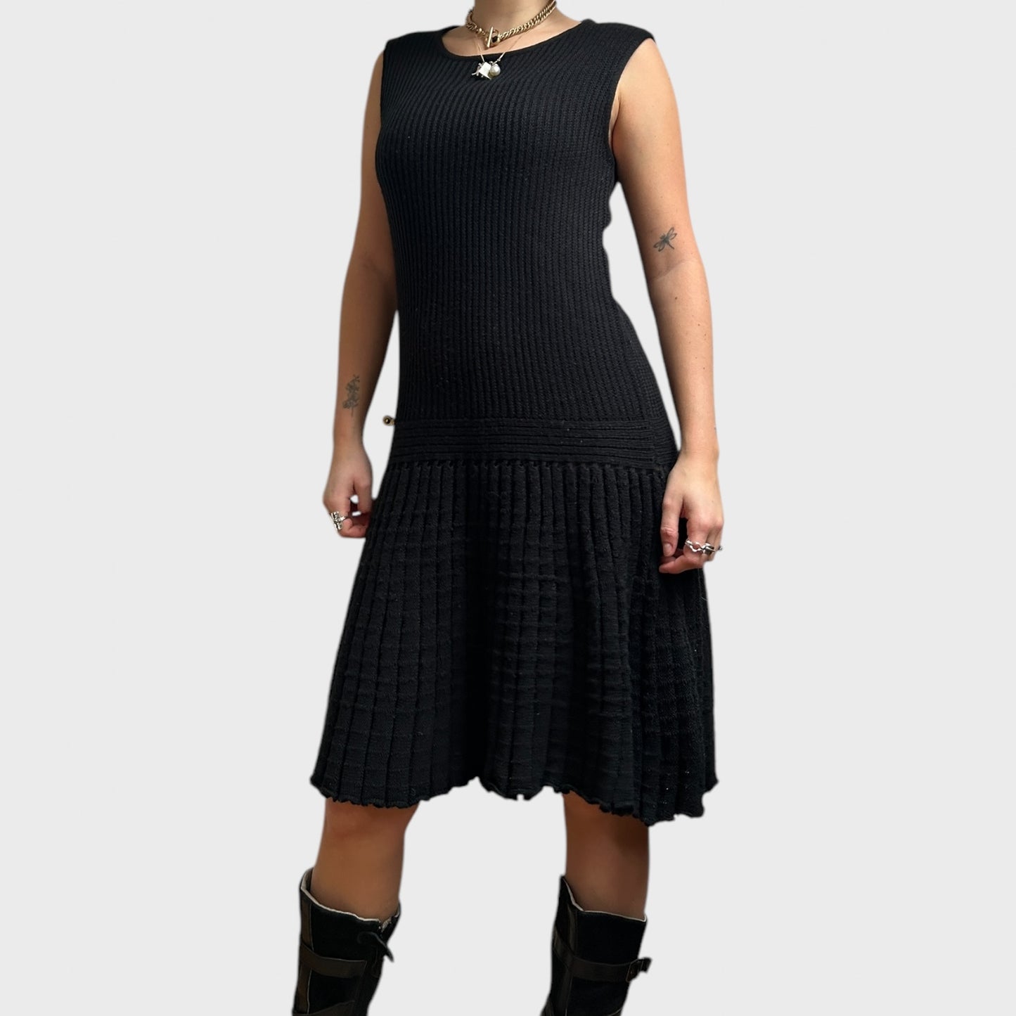 Black Knitted Drop Waist Midi Dress