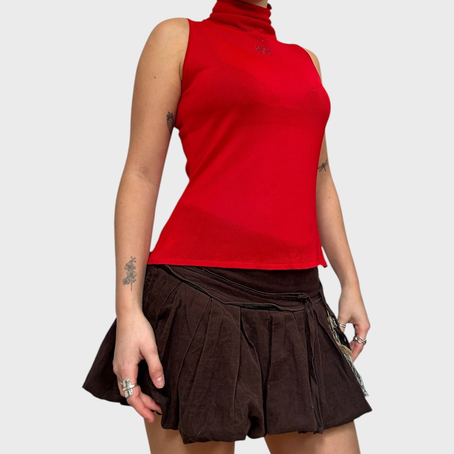 Versace Red Slinky High Neck Top