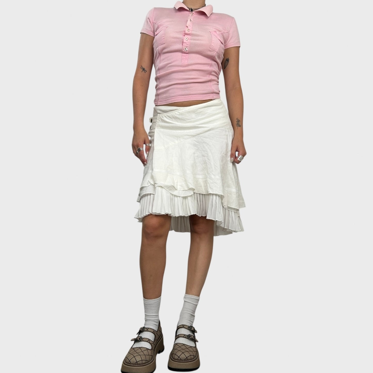 Morgan Frilly Pleated Layered Midi Skirt - S