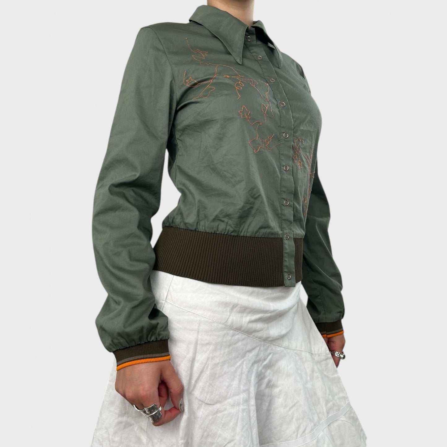 Cop Copine Khaki Collared Button-Up Blouse - M