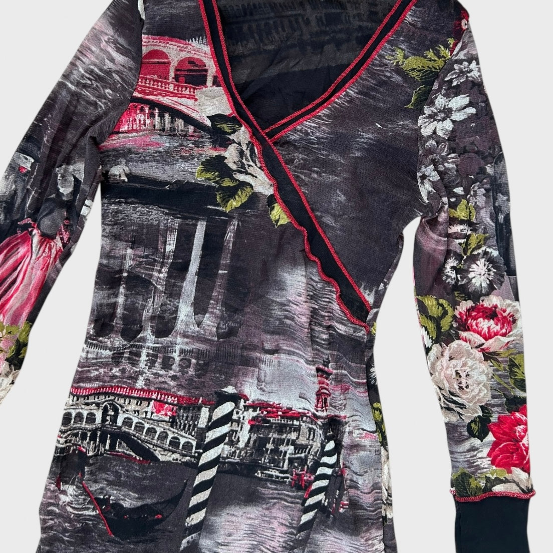 Asymmetrical floral mesh longsleeved top