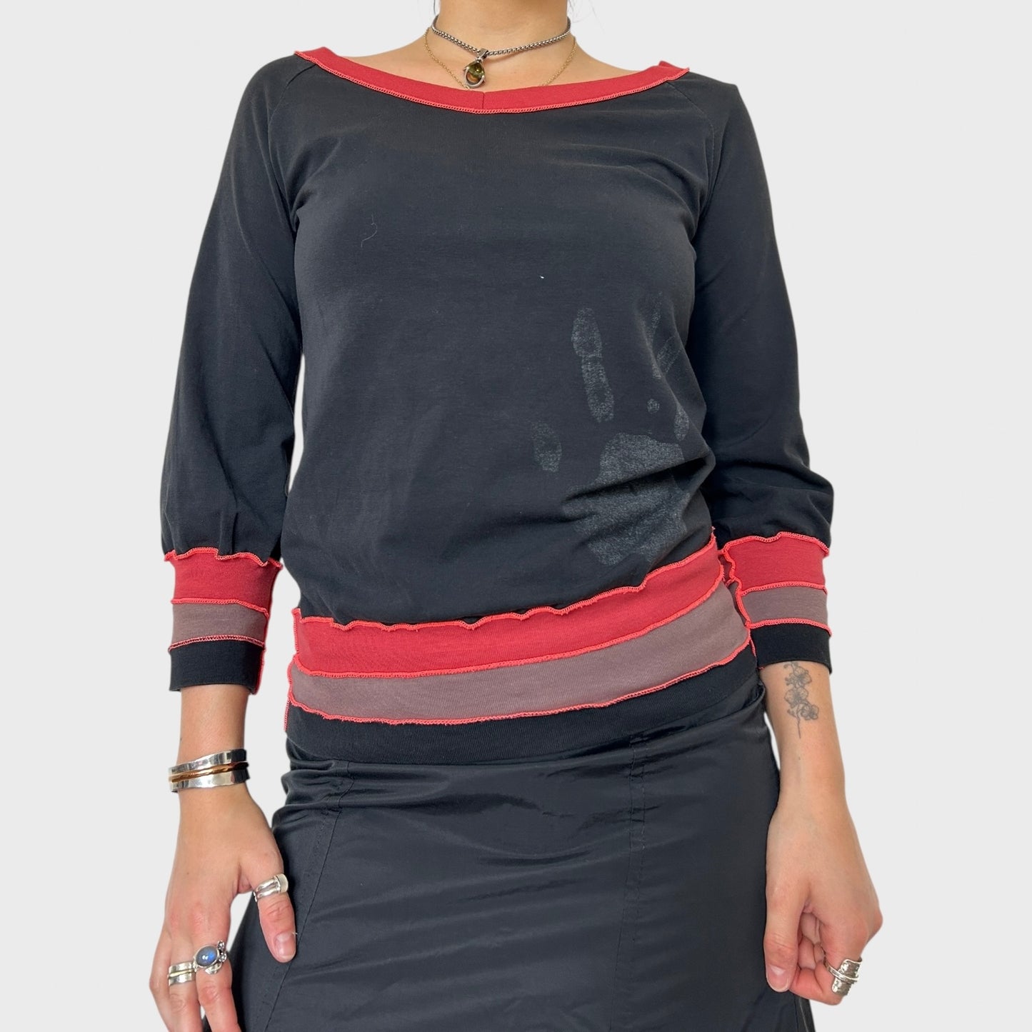 Cop Copine Black & Red Slouchy Graphic Top - Size S
