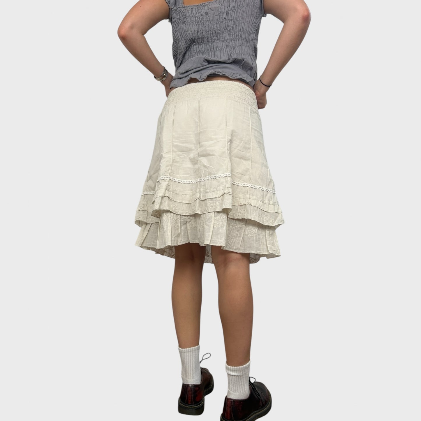 Off-White Layered Embroidered Midi Skirt - S