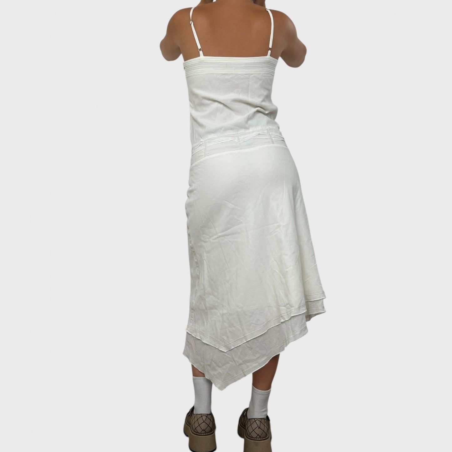 White Cop Copine Asymmetric Frilly Midi Dress - S/M