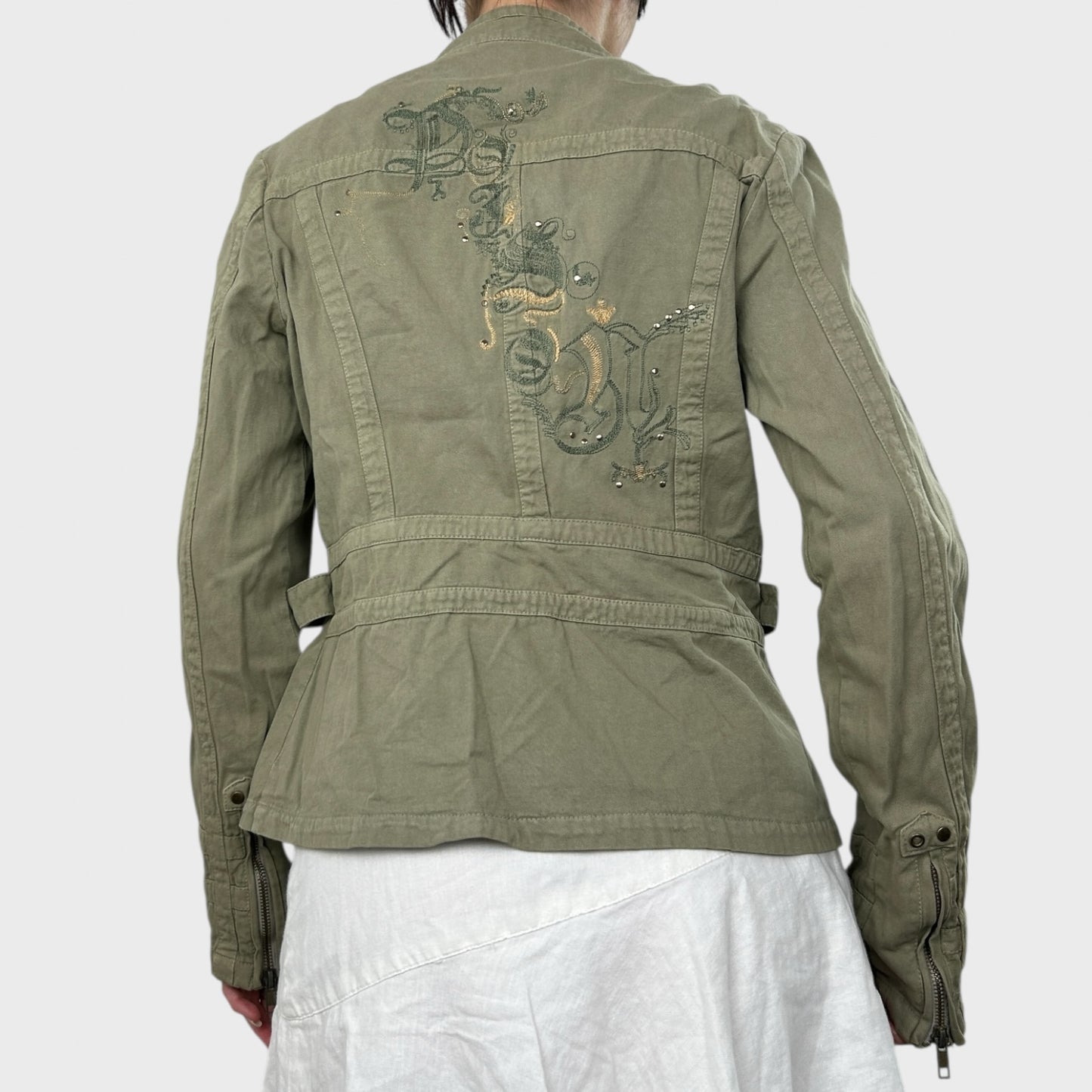 Khaki Utility-Style Zip-Up Jacket - M
