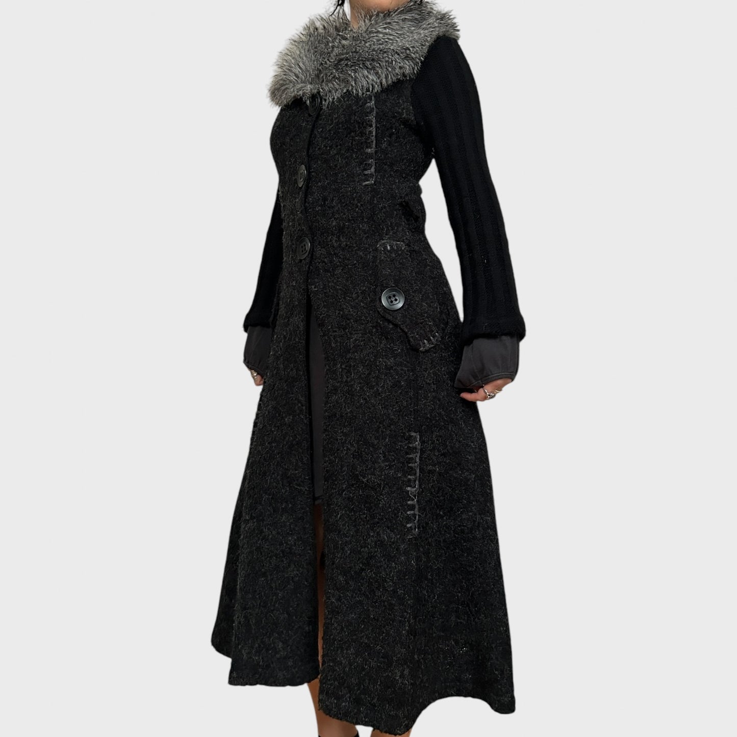 Whimsigoth Faux Fur Button-Up Cardigan