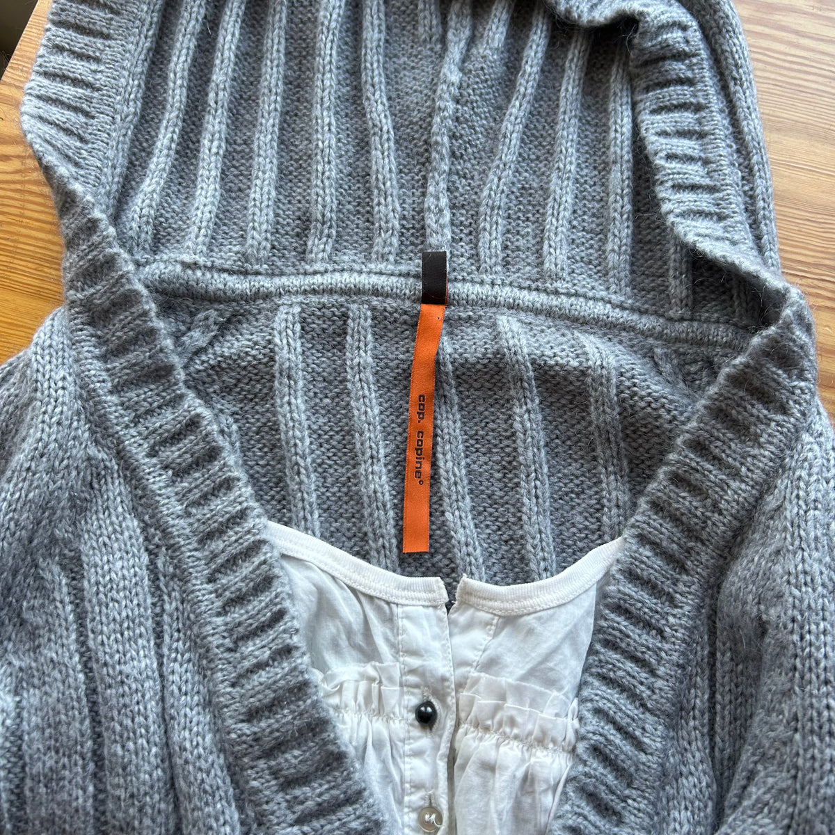 Cop Copine Grey Ribbed Knit Hooded Jumper - M