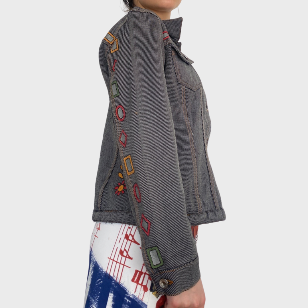 Vintage Miss Sixty grey denim jacket with colourful motifs