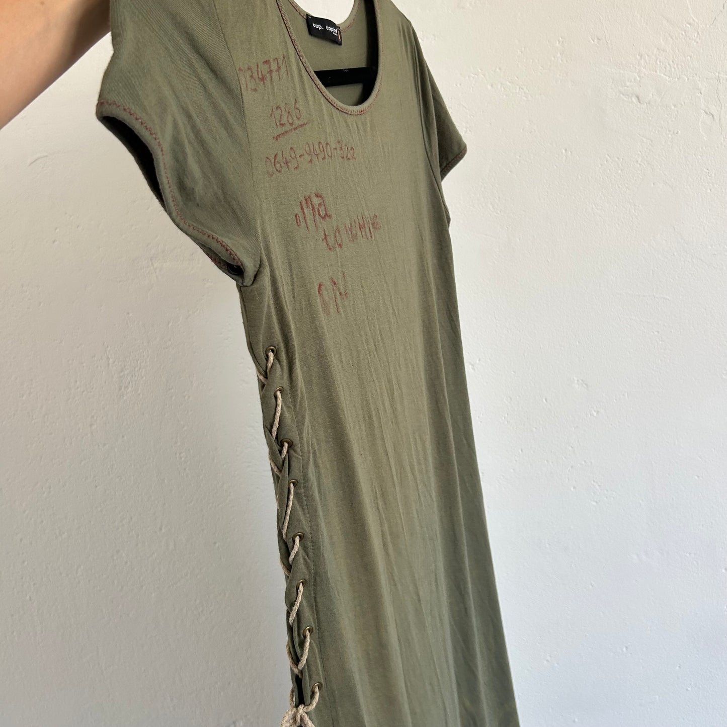 Cop Copine Khaki Faded Graphic Split Tie Side Dress - S/M