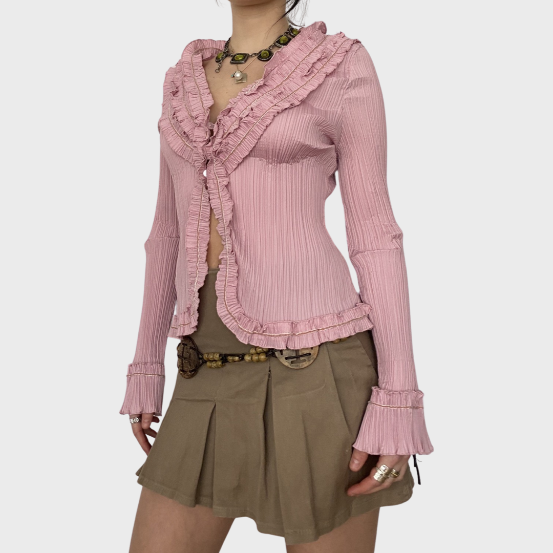Dusty pink crinkle cut ruffle blouse