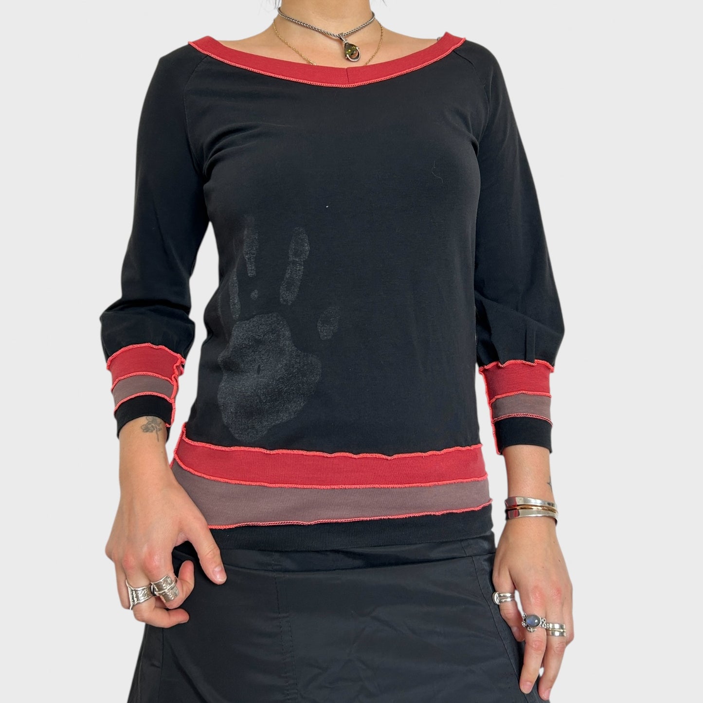 Cop Copine Black & Red Slouchy Graphic Top - Size S