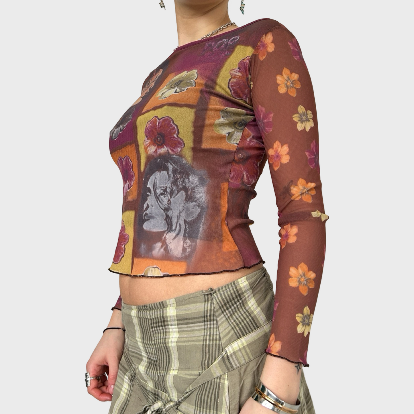 Vintage graphic mesh top
