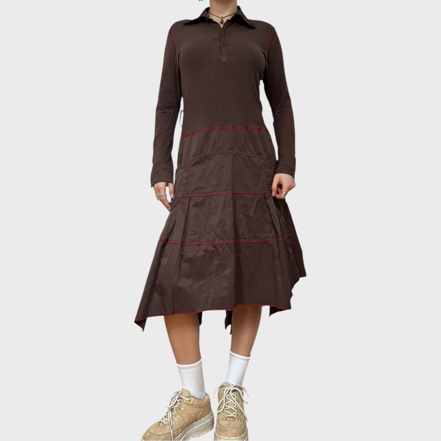 Vintage Button-Up Collared Midi Dress