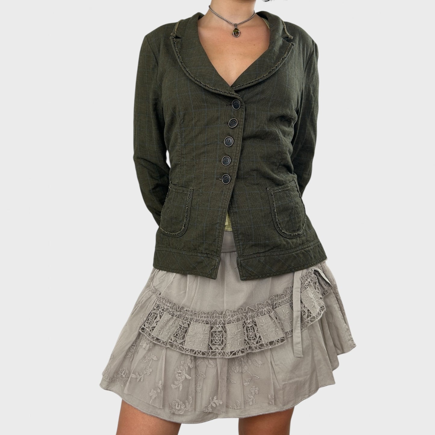 Cop Copine Khaki Plaid Button Jacket - L