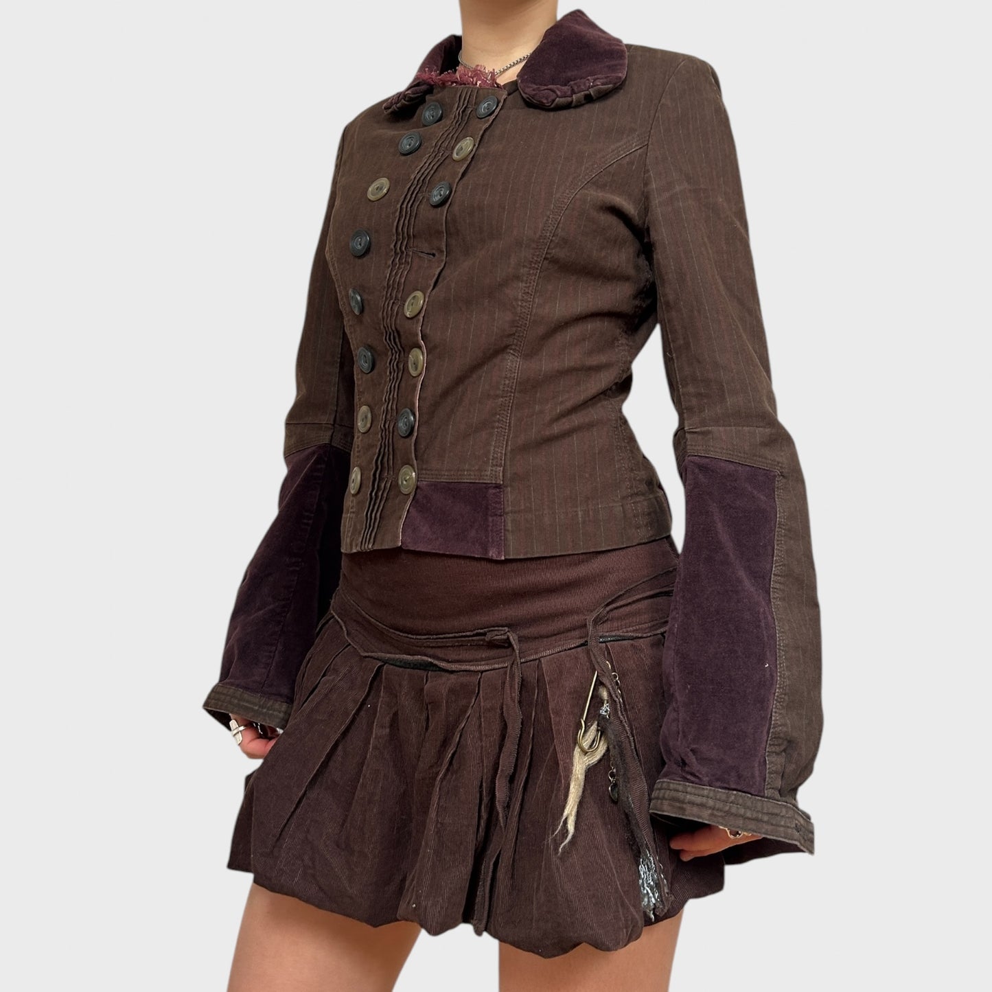 Vintage Button-Up Brown Pinstripe Steampunk Jacket