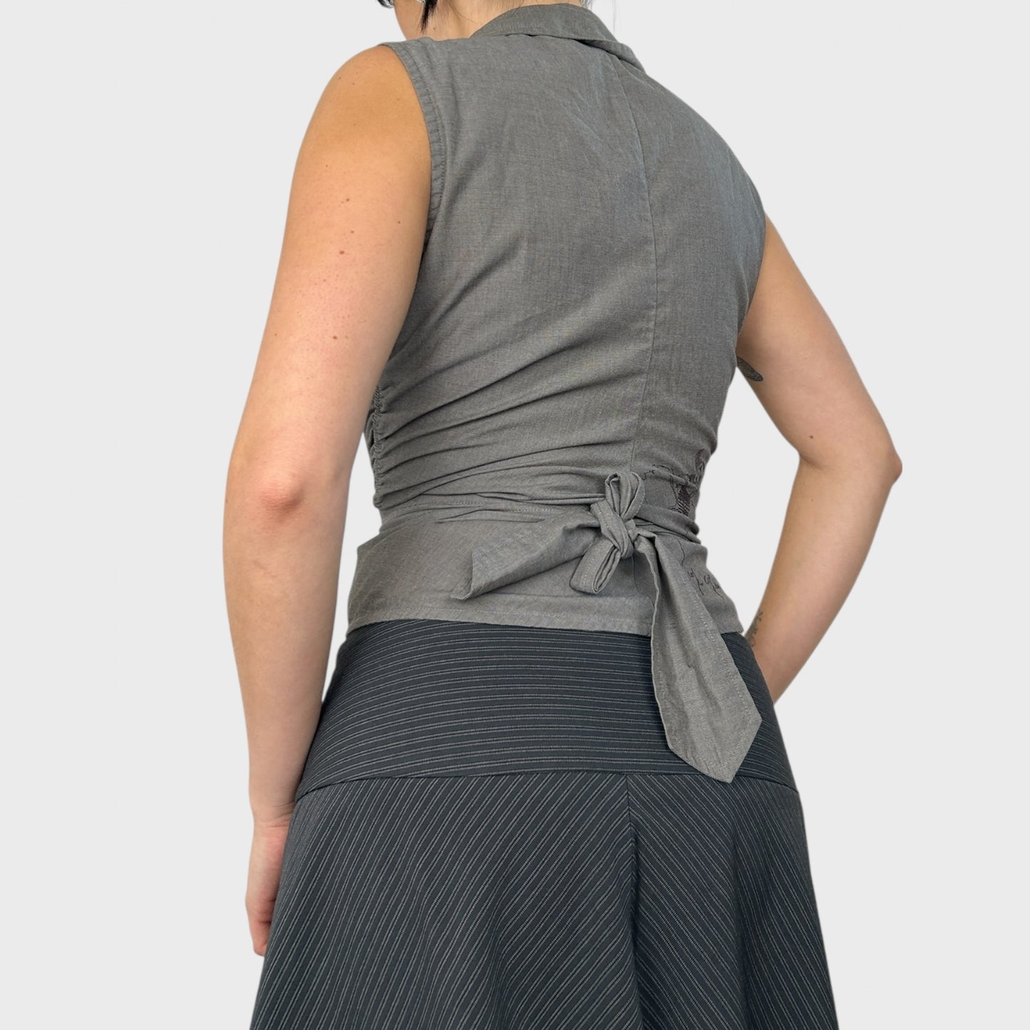 Cop Copine Grey Ruched Wrap Top - S-L