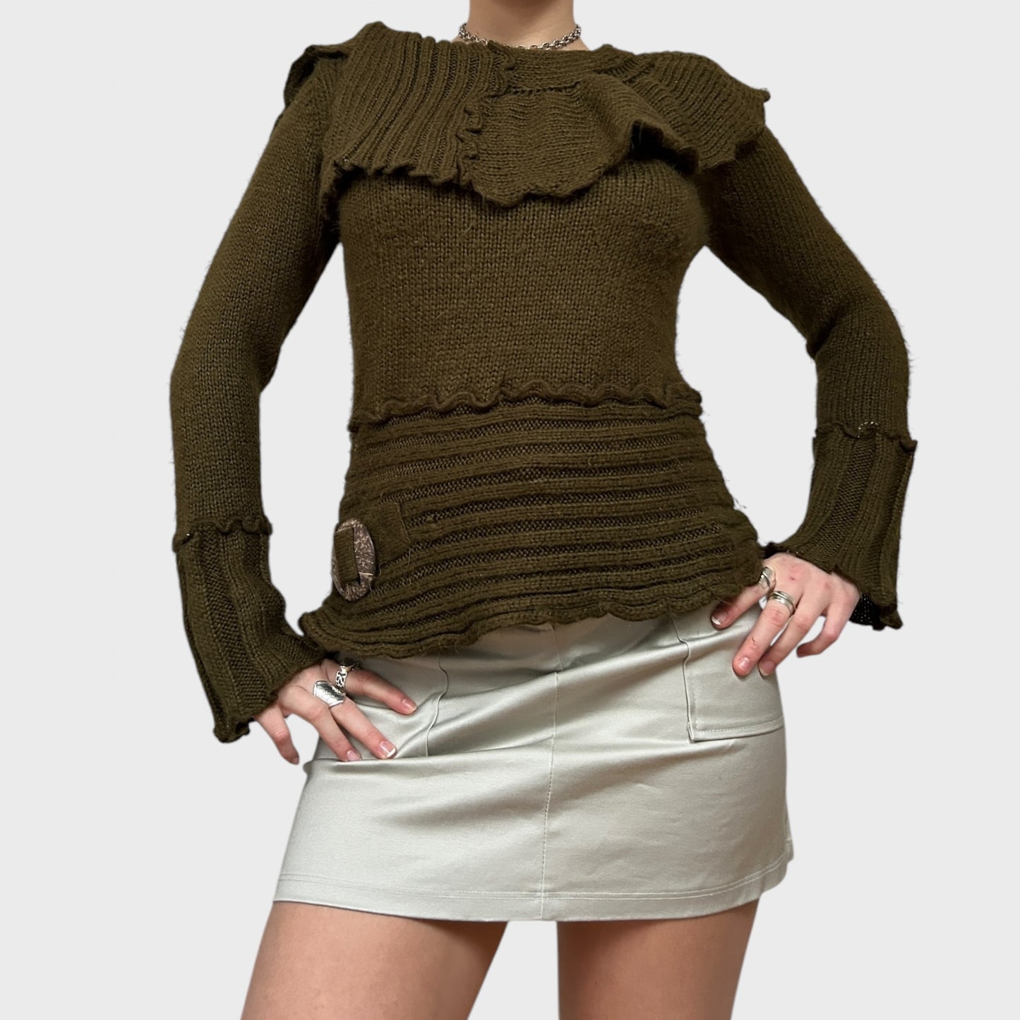 Khaki Mohair Frilly Jumper