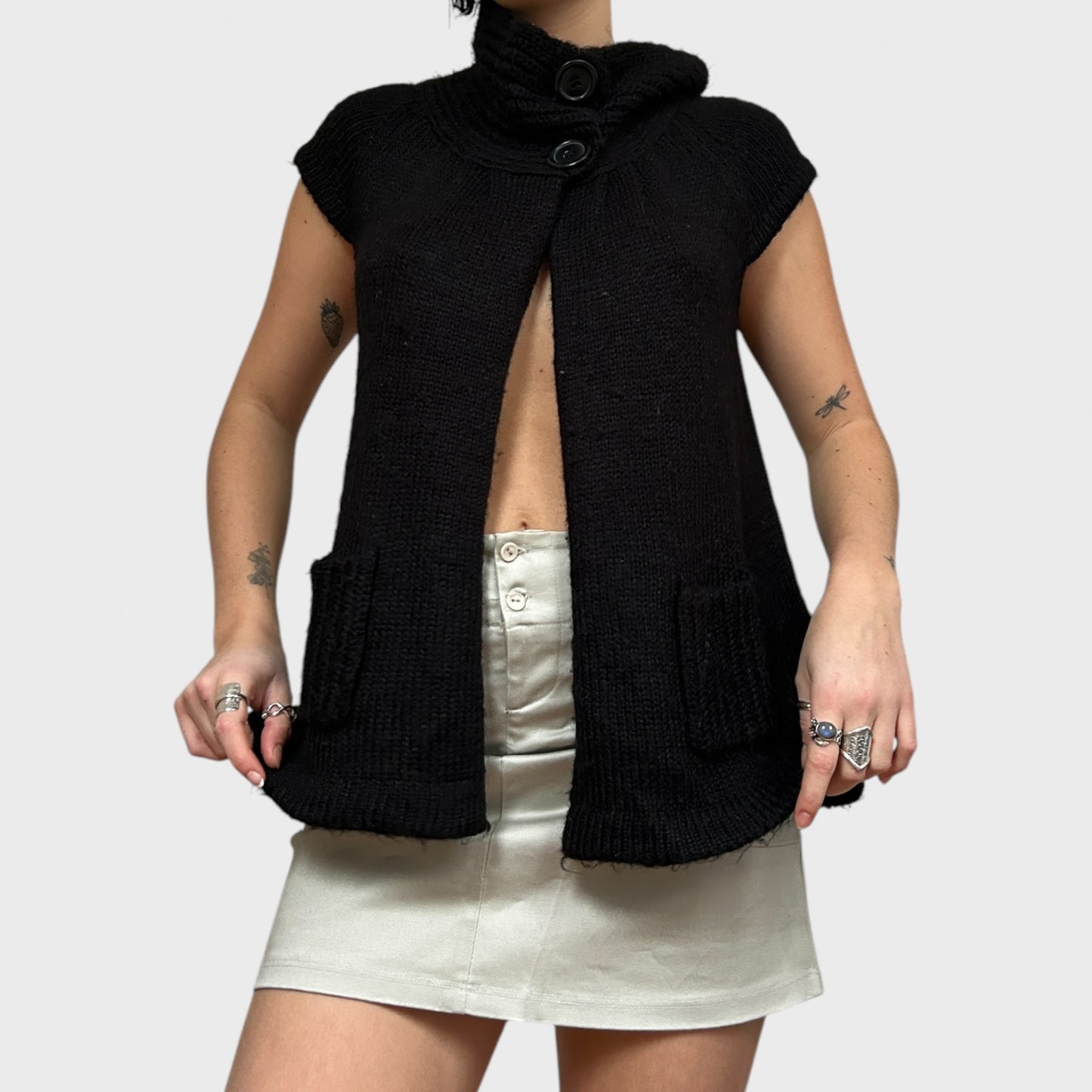 Black Button-Up Split Hem Jumper