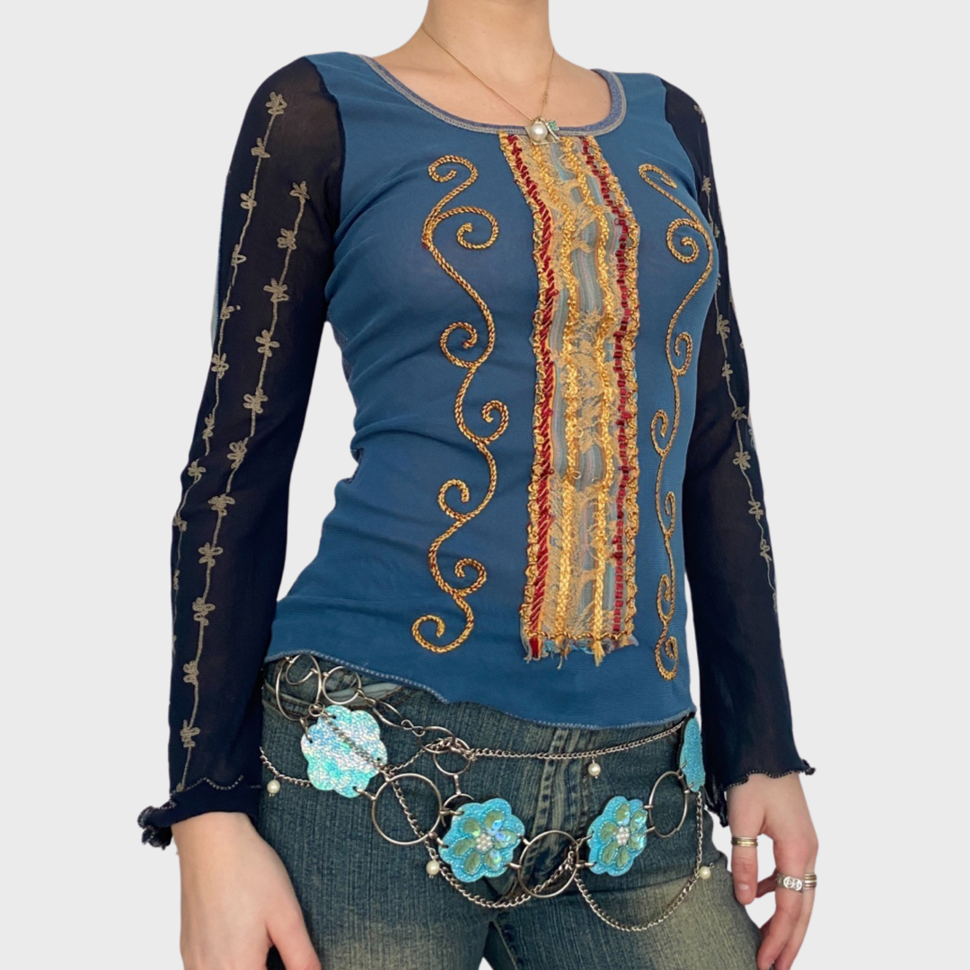 Save the Queen bell sleeve mesh top