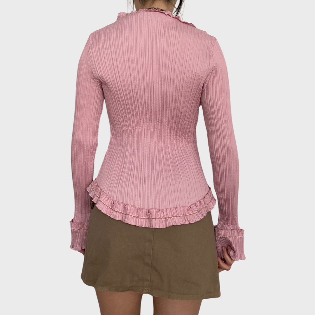 Dusty pink crinkle cut ruffle blouse