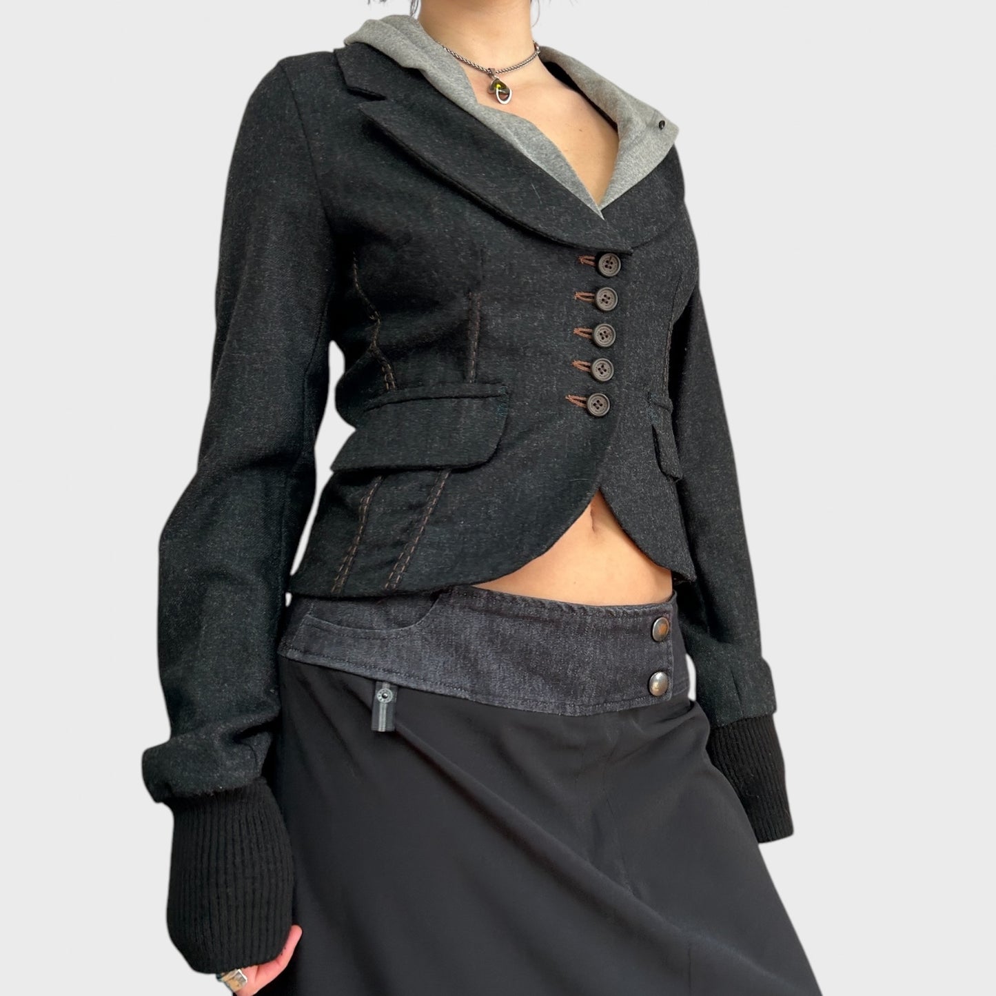 Cop Copine Structured Button-Up Jacket with Hood
