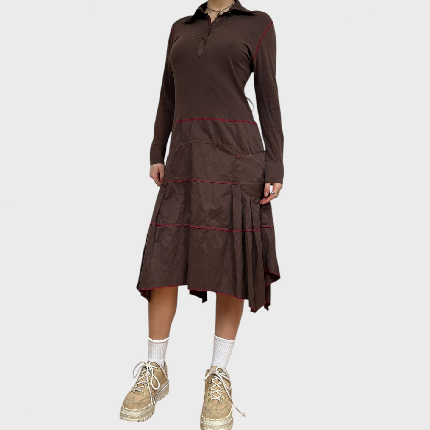 Vintage Button-Up Collared Midi Dress