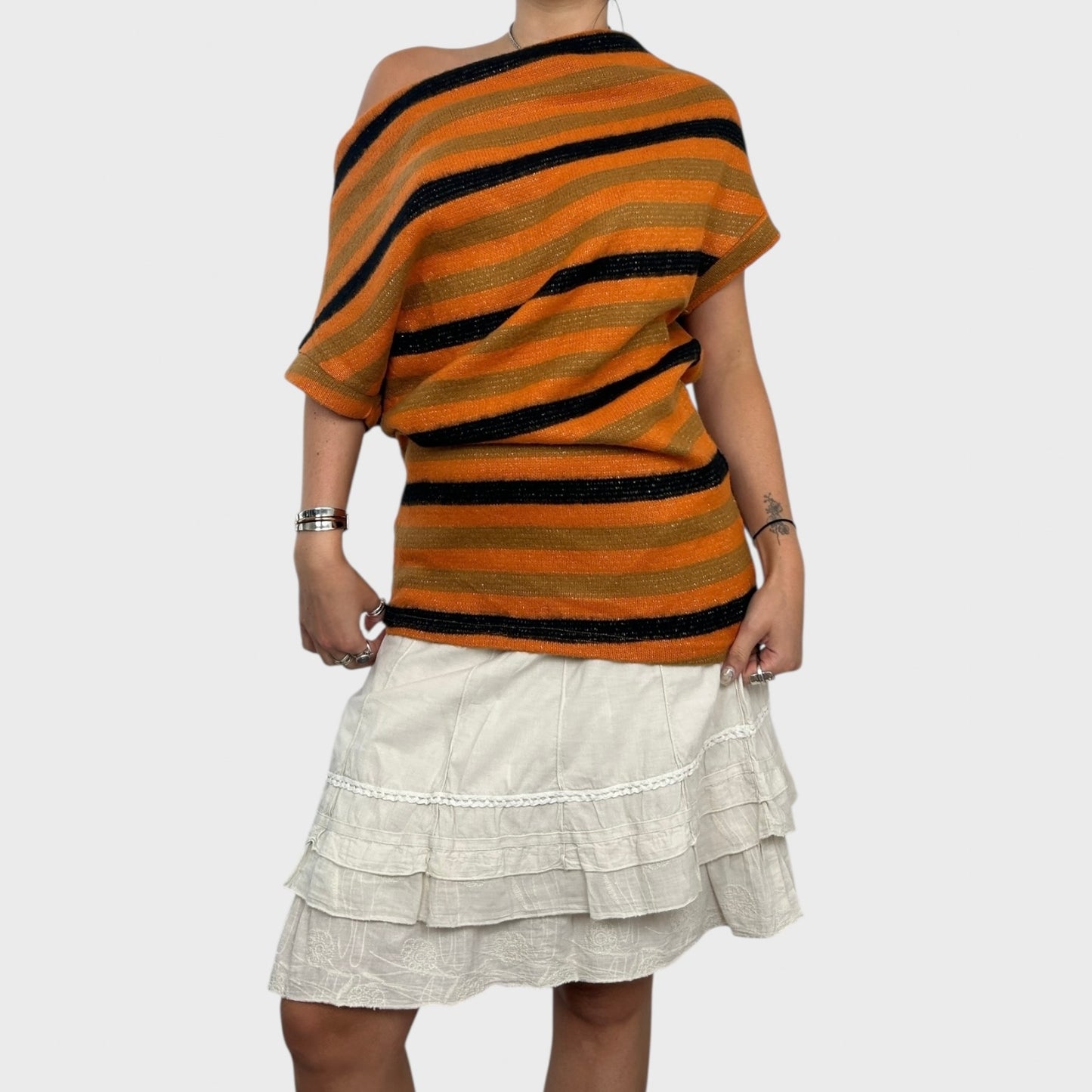Orange Striped Slouchy Jumper - S/M