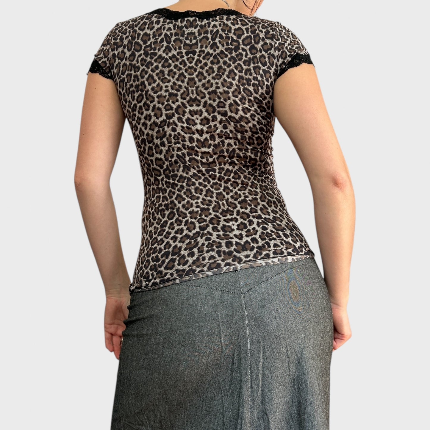 Roberto Cavalli Leopard Print Lace Trim Top