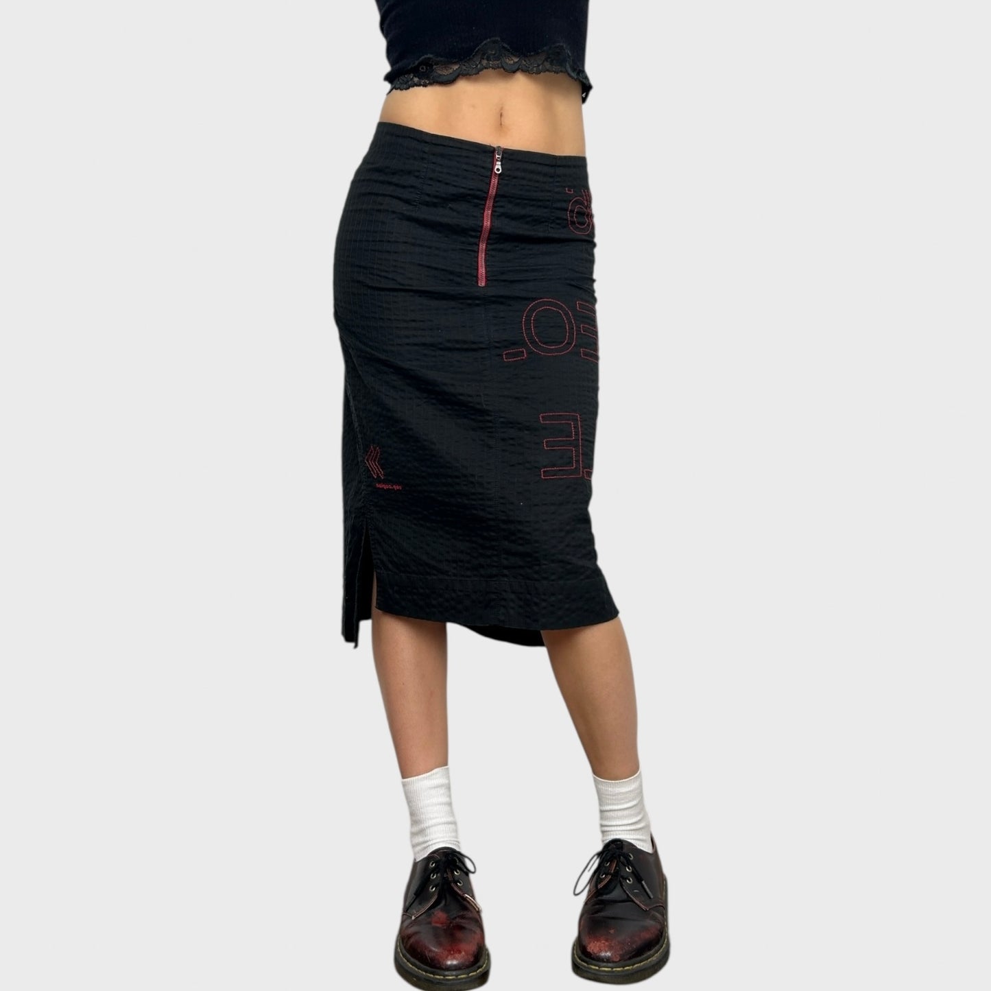 Cop Copine Black and Red Contrast Midi Skirt - S