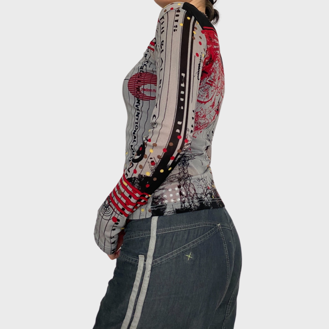 Vintage graphic mesh top