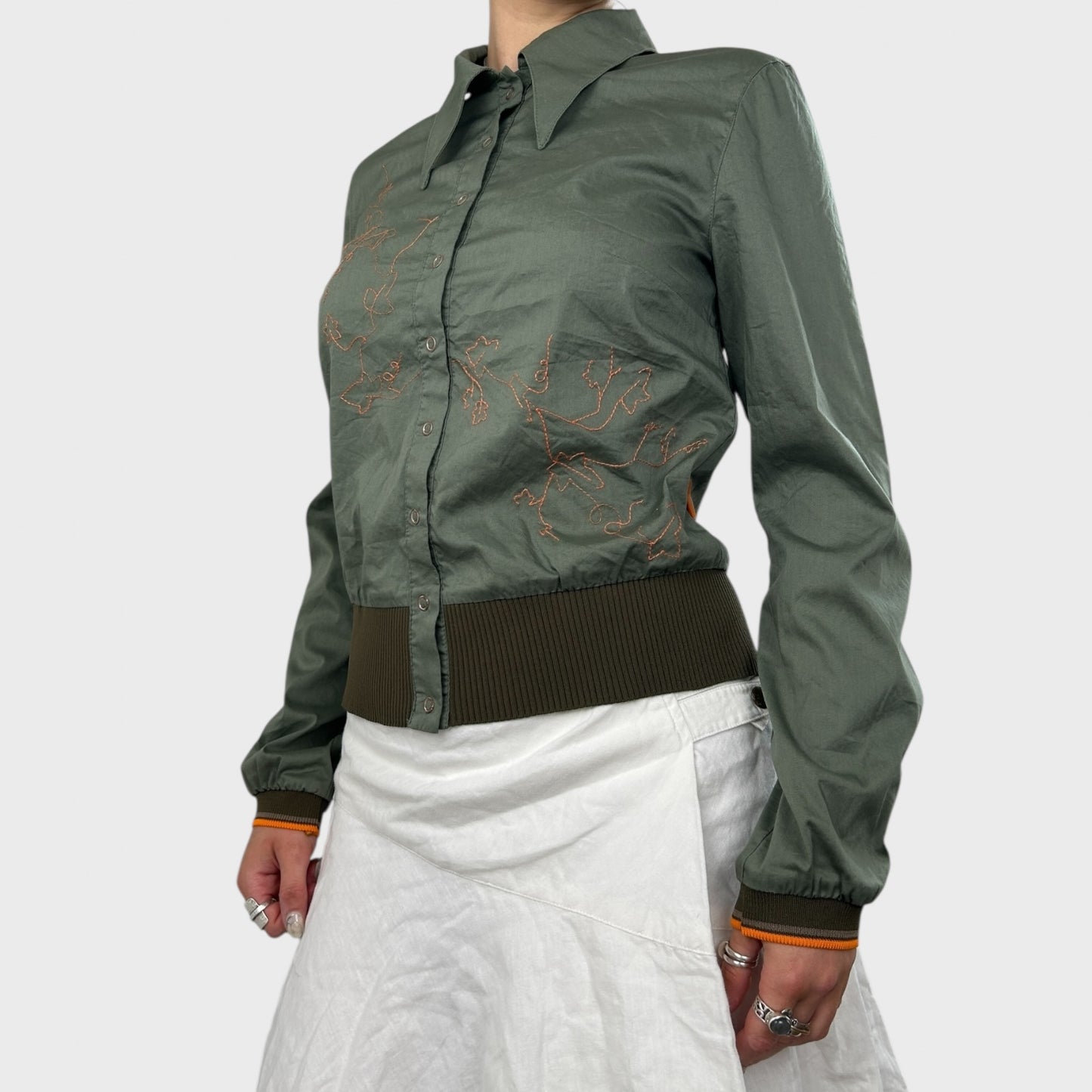 Cop Copine Khaki Collared Button-Up Blouse - M