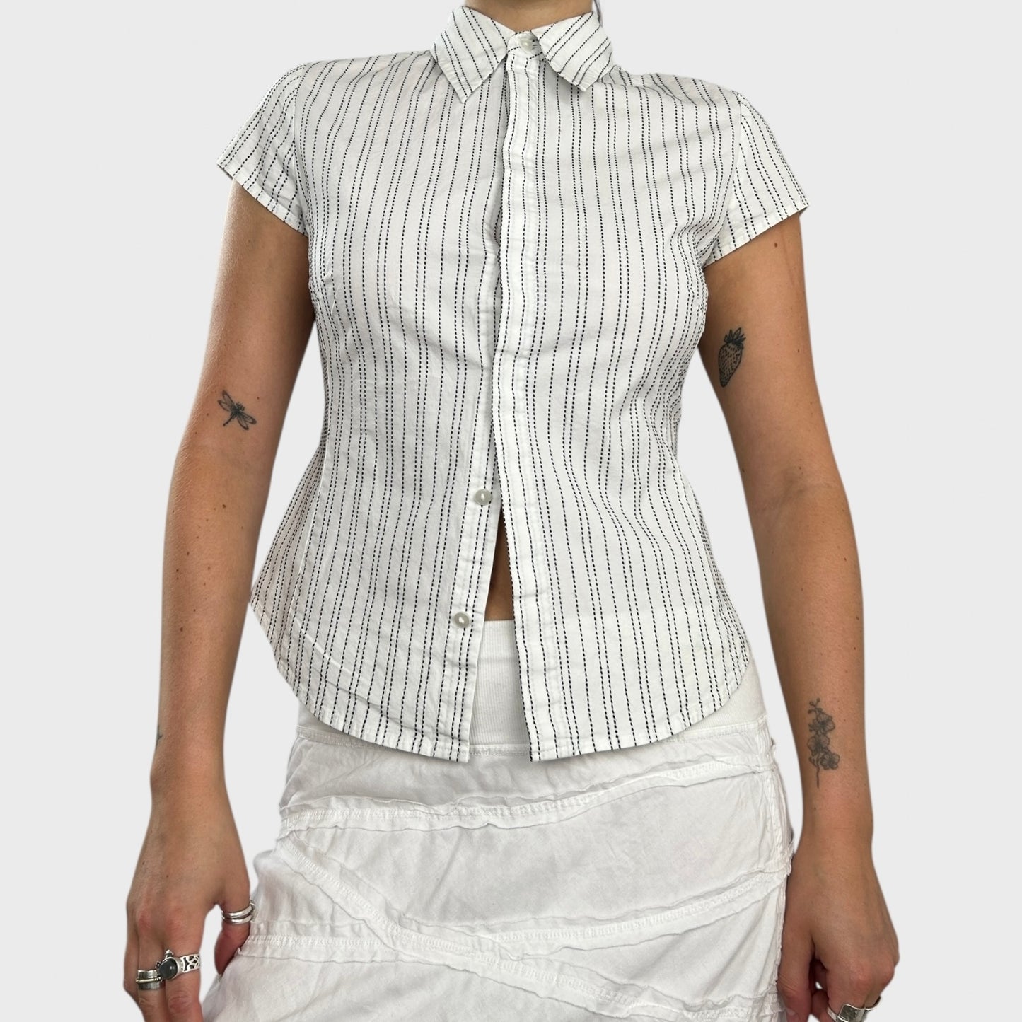 Striped Fitted Button-Up Blouse - XS/S