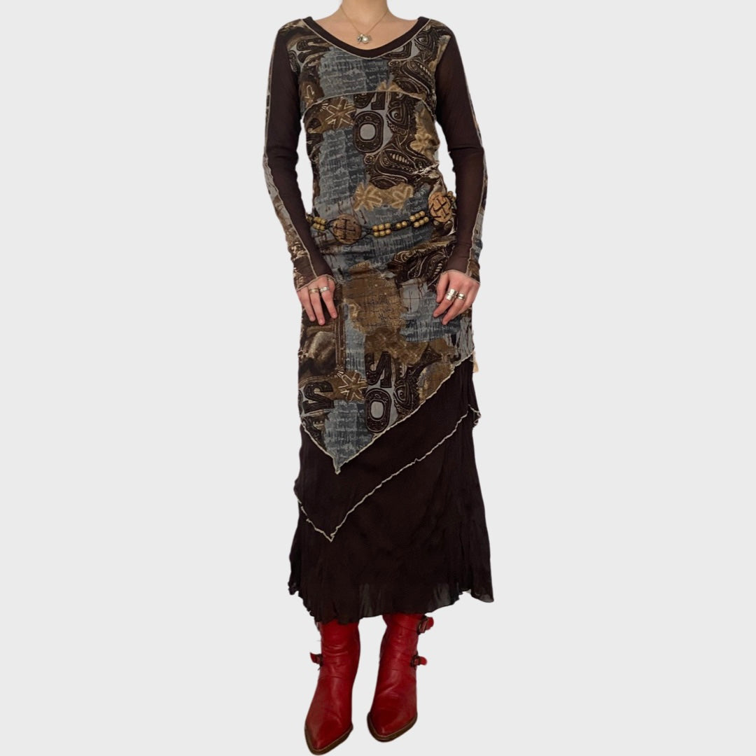 Mesh graphic print maxi dress