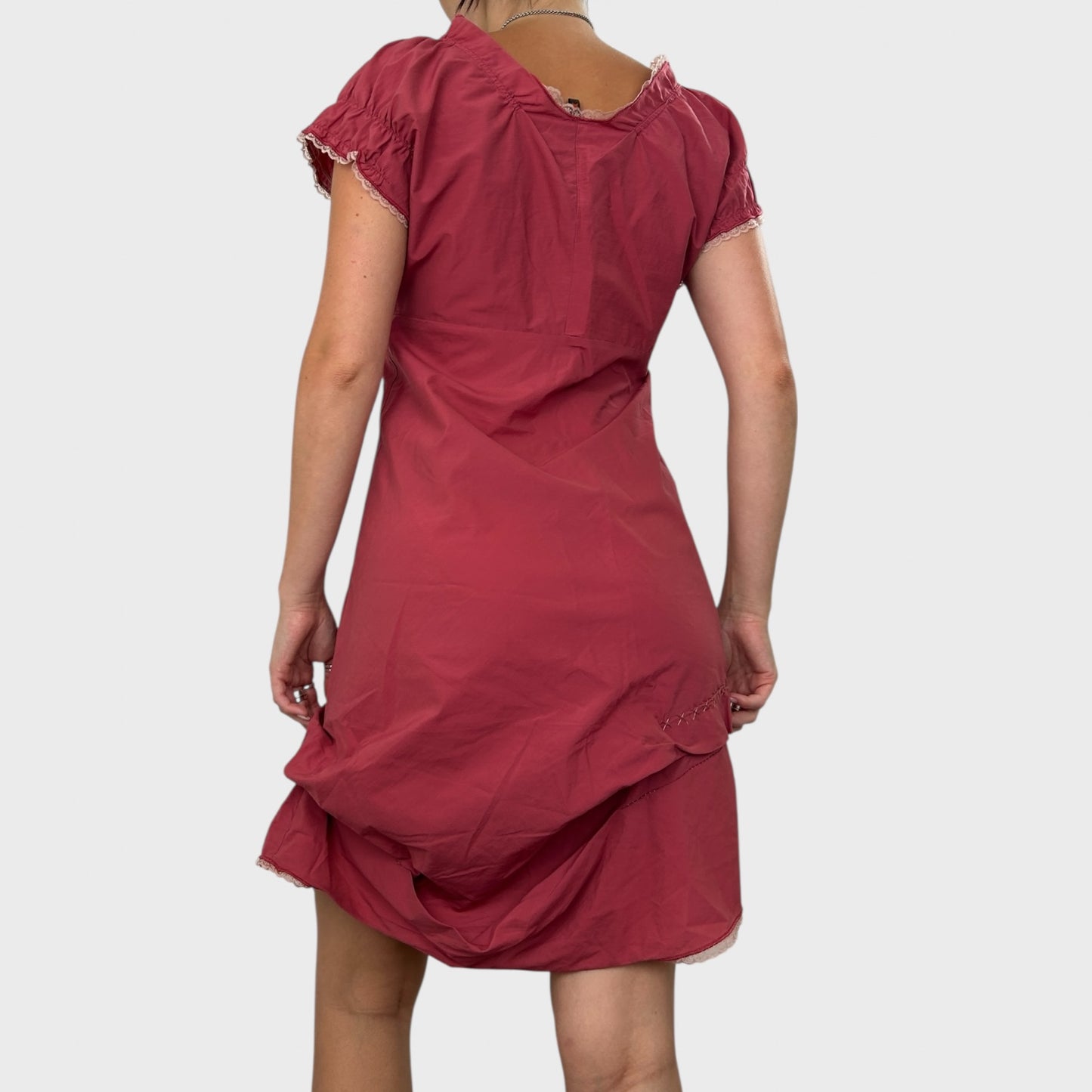 Dusty Red Cop Copine Frilly Summer Dress - S/M