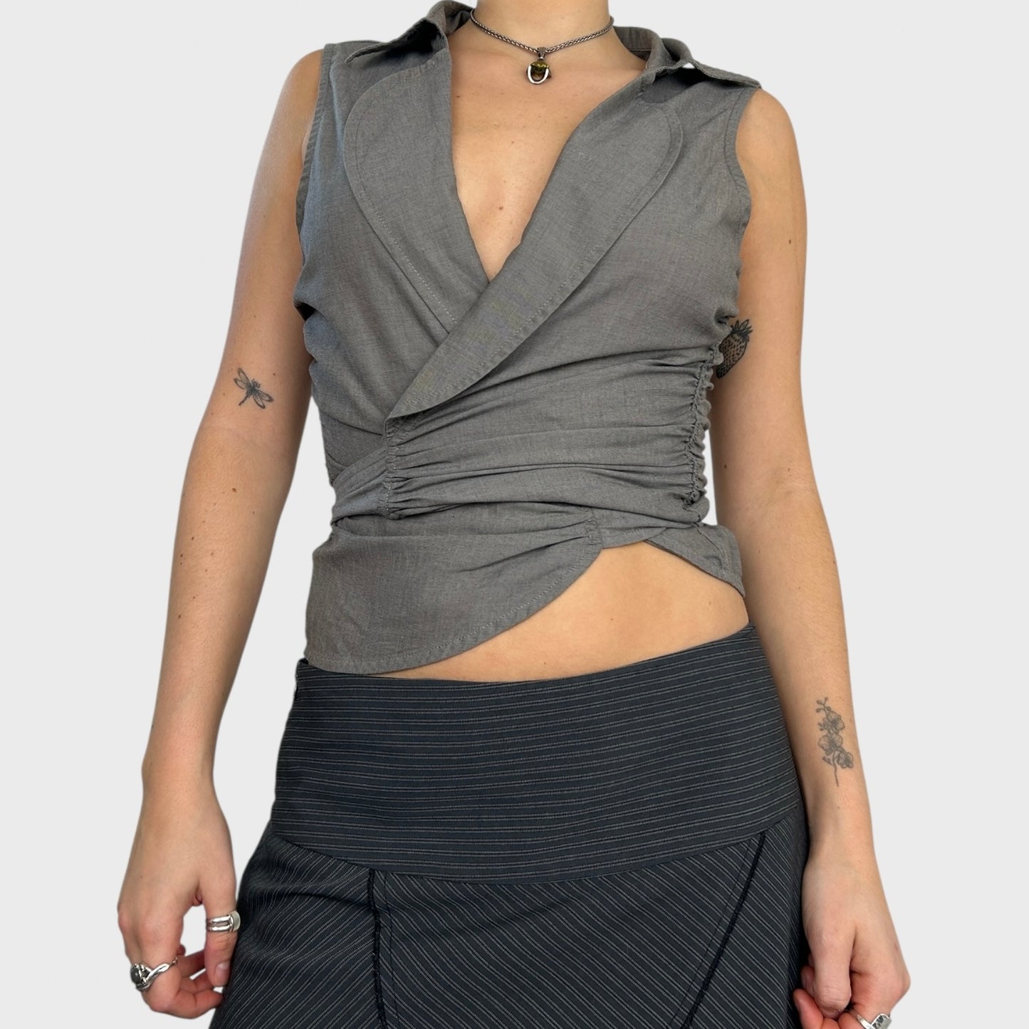 Cop Copine Grey Ruched Wrap Top - S-L