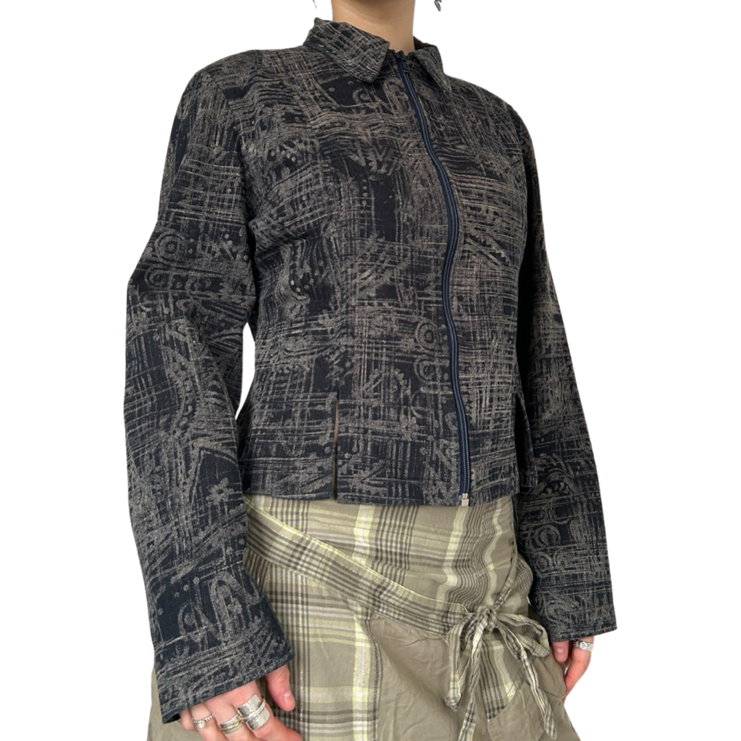 Vintage abstract denim zip up jacket
