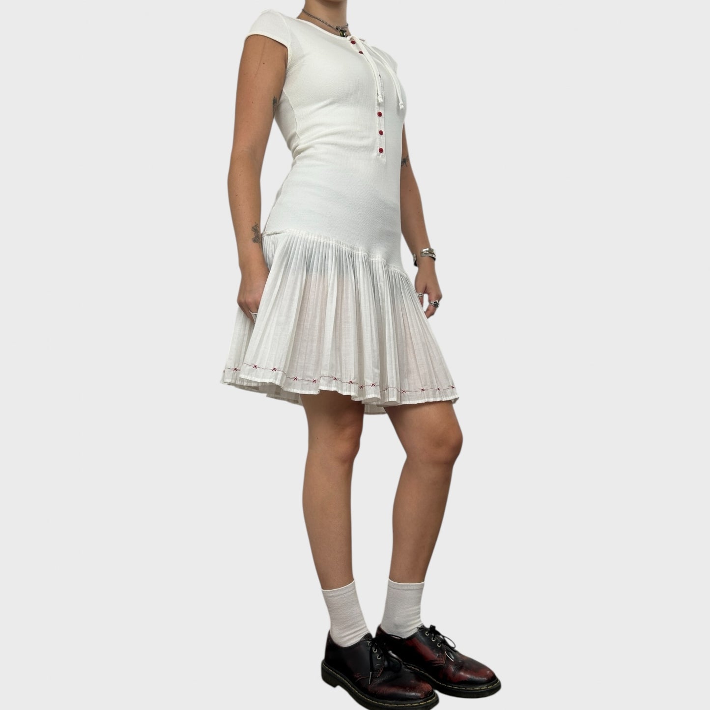 Cop Copine White Pleated Drop Waist Dress - XS/S