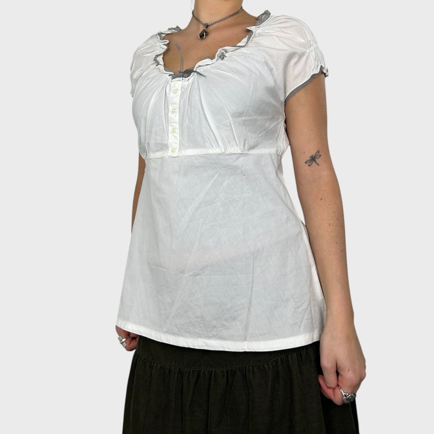 Cop Copine White Ruched Blouse – M/L