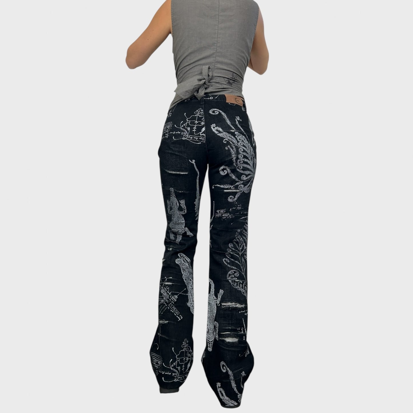 Cavalli Graphic Print Distressed Jeans - S