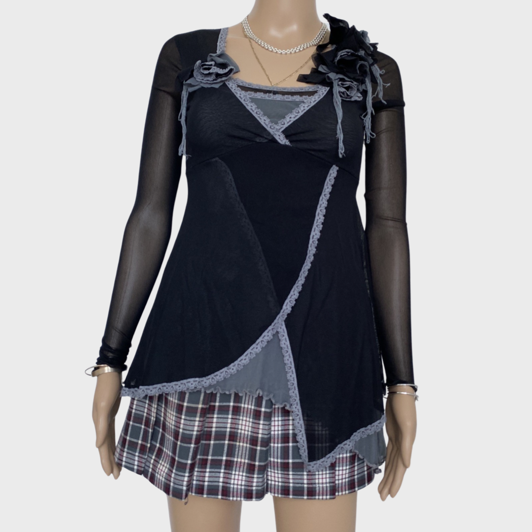 mesh lace asymmetric layered top