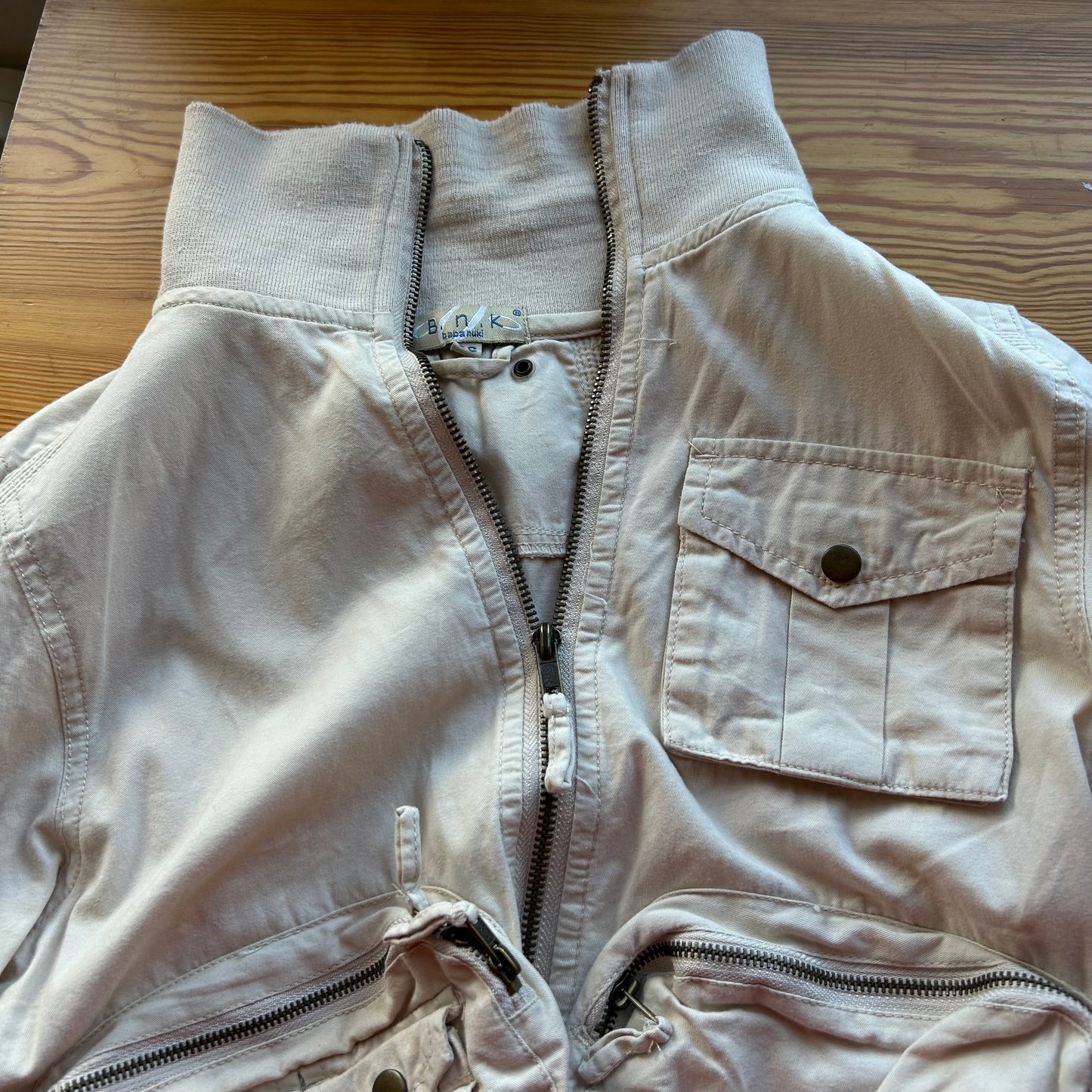 Vintage Beige Pocket Zip-Up Jacket - S