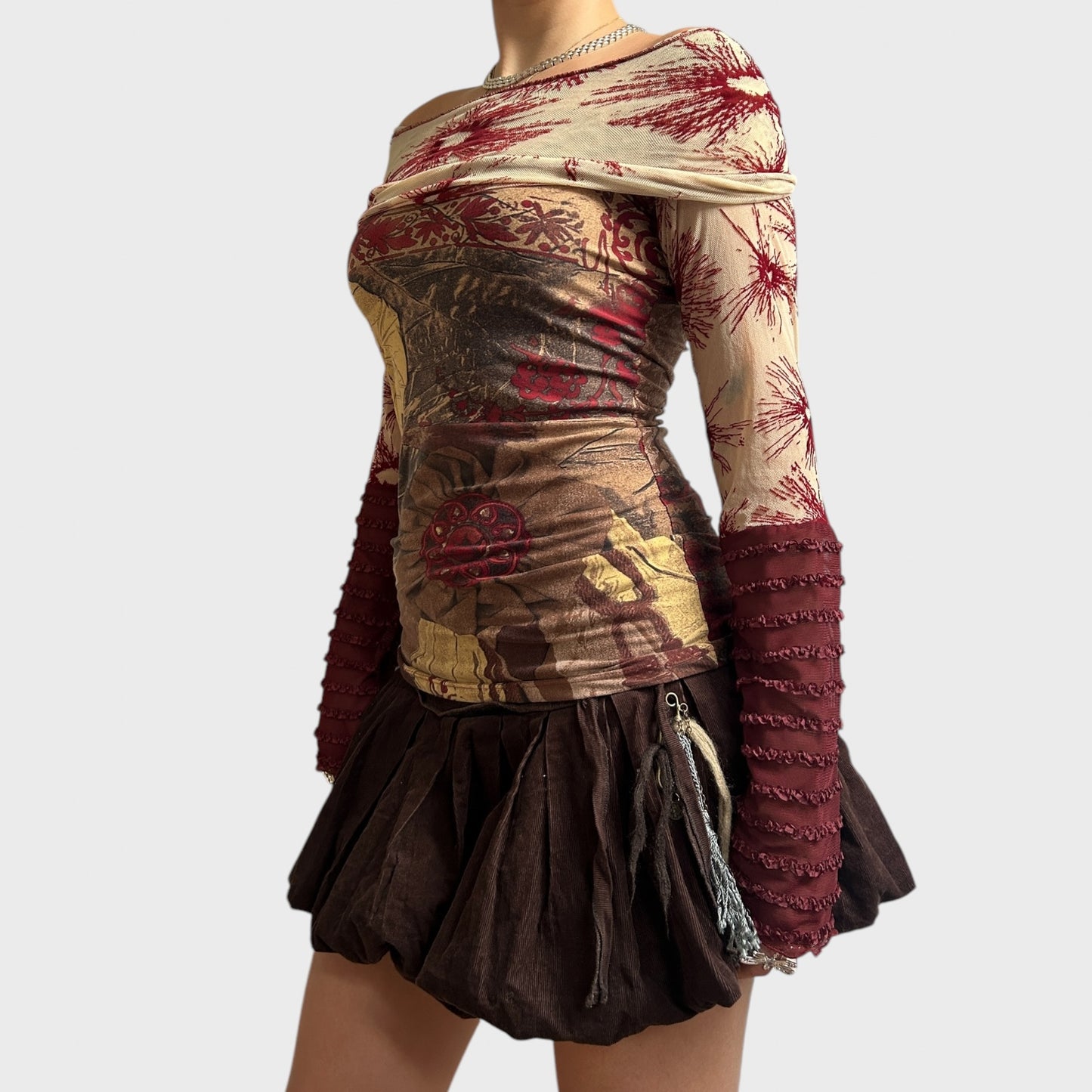Save the Queen Bi-Material Mesh Long Sleeve Top