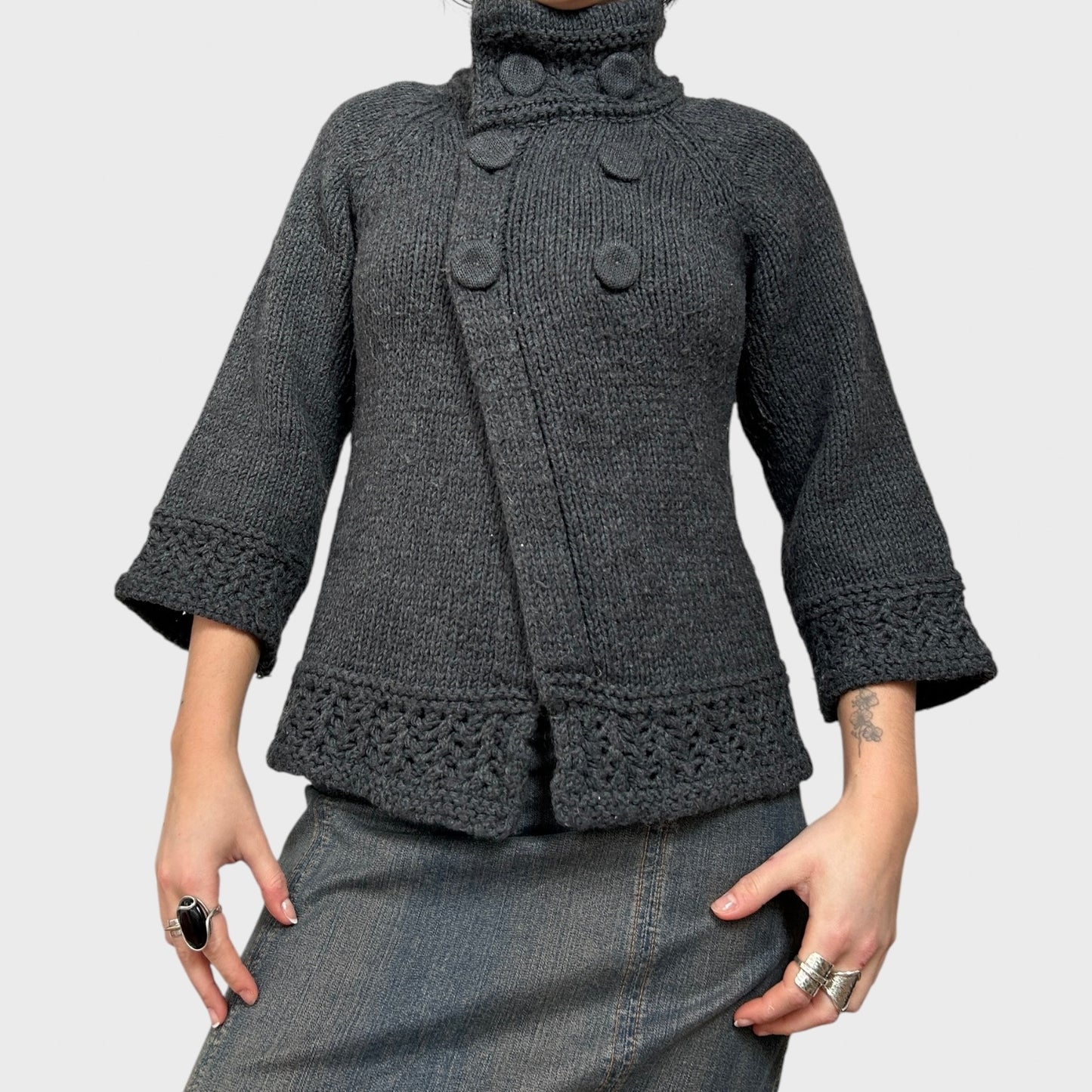 Grey Knit Button-Up Cardigan