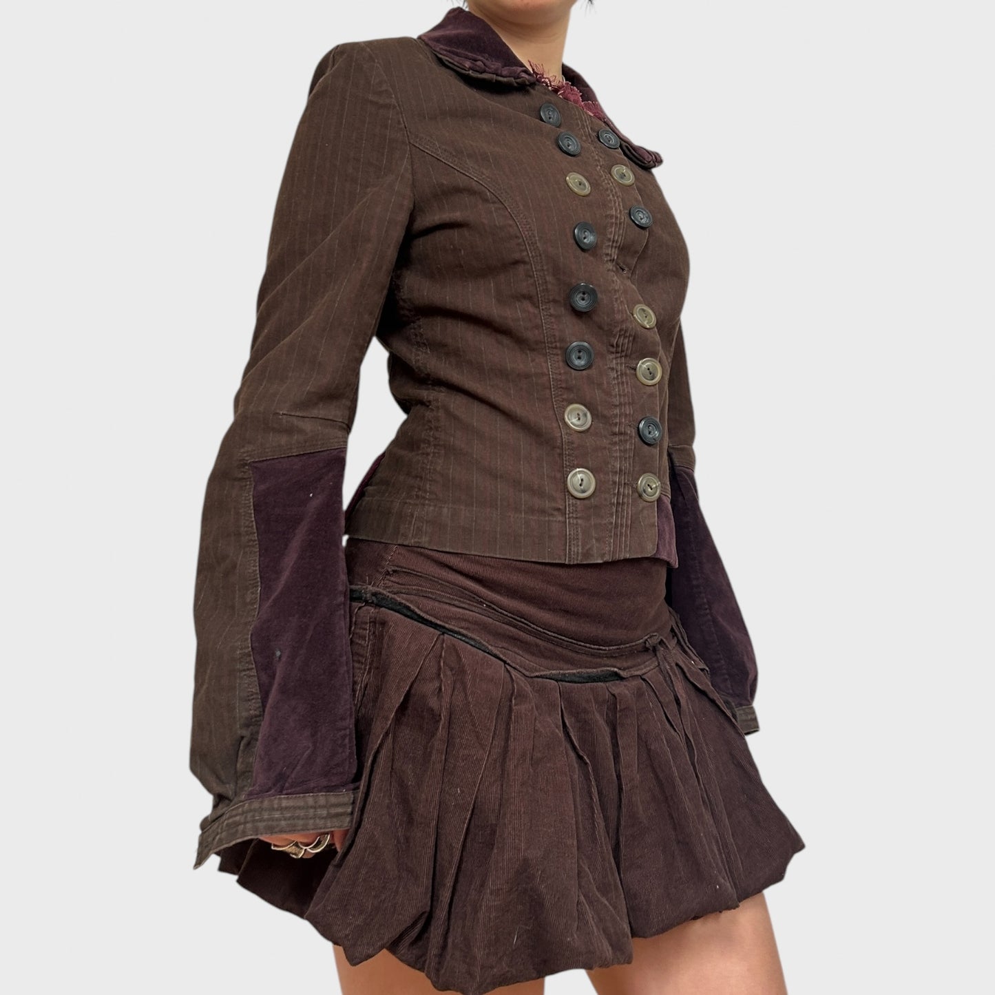 Vintage Button-Up Brown Pinstripe Steampunk Jacket