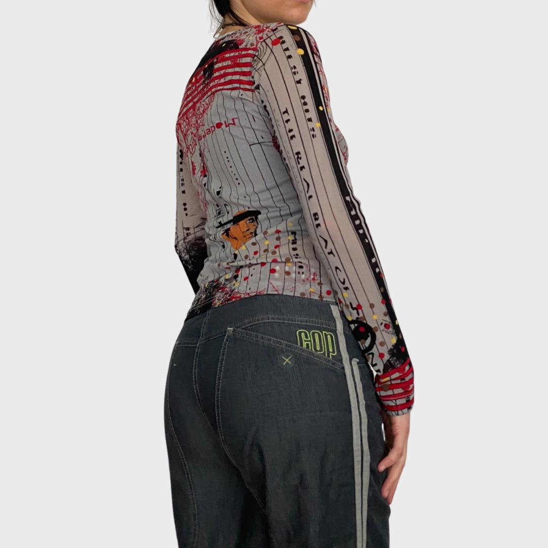 Vintage graphic mesh top
