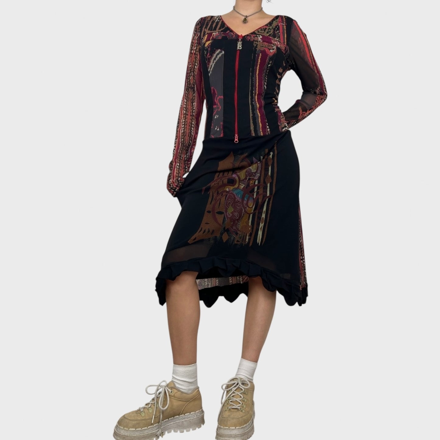 Save The Queen Graphic Zip-Up Midi Dress - L